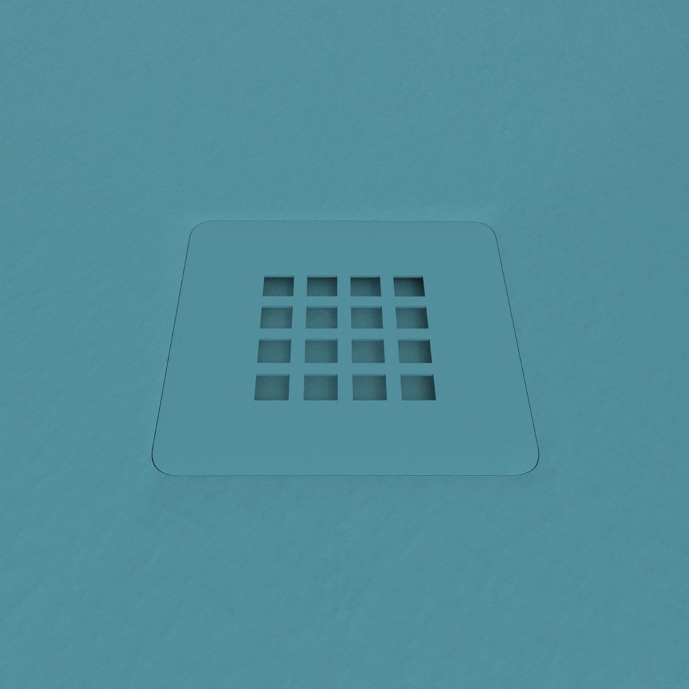 Plato ducha resina CLOE Azul Turquesa RAL 5018 con textura pizarra antibacteriano y antideslizante. Rejilla termolacada - Imagen 3