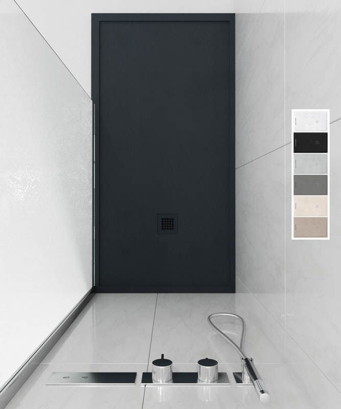 Plato ducha resina enmarcado ABSOLUTE Grafito - textura pizarra - antibacteriano y antideslizante. Colores a elegir.