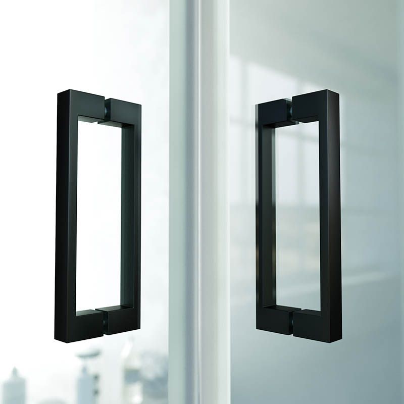 Mampara de ducha cuadrada BASIC apertura angular 2 fijos-2 puertas correderas. Sin perfil inferior. Con tratamiento anti-cal.Acabado NEGRO MATE - Imagen 2