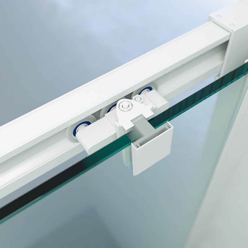 Mampara de ducha cuadrada BASIC apertura angular 2 fijos-2 puertas correderas. Sin perfil inferior. Con tratamiento anti-cal.Acabado BLANCO MATE. - Imagen 7