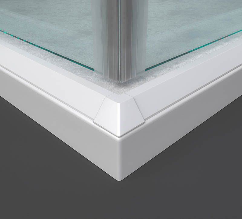 Mampara de ducha cuadrada BASIC apertura angular 2 fijos-2 puertas correderas. Sin perfil inferior. Con tratamiento anti-cal.Acabado BLANCO MATE. - Imagen 3