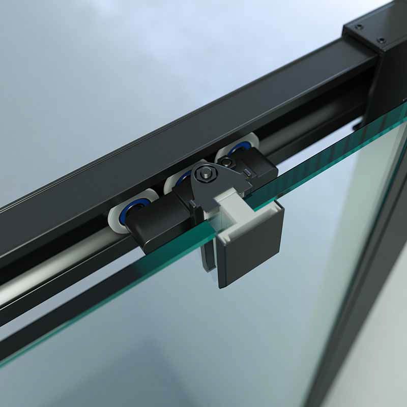 Mampara de ducha cuadrada BASIC apertura angular 2 fijos-2 puertas correderas. Sin perfil inferior. Con tratamiento anti-cal.Acabado NEGRO MATE - Imagen 7