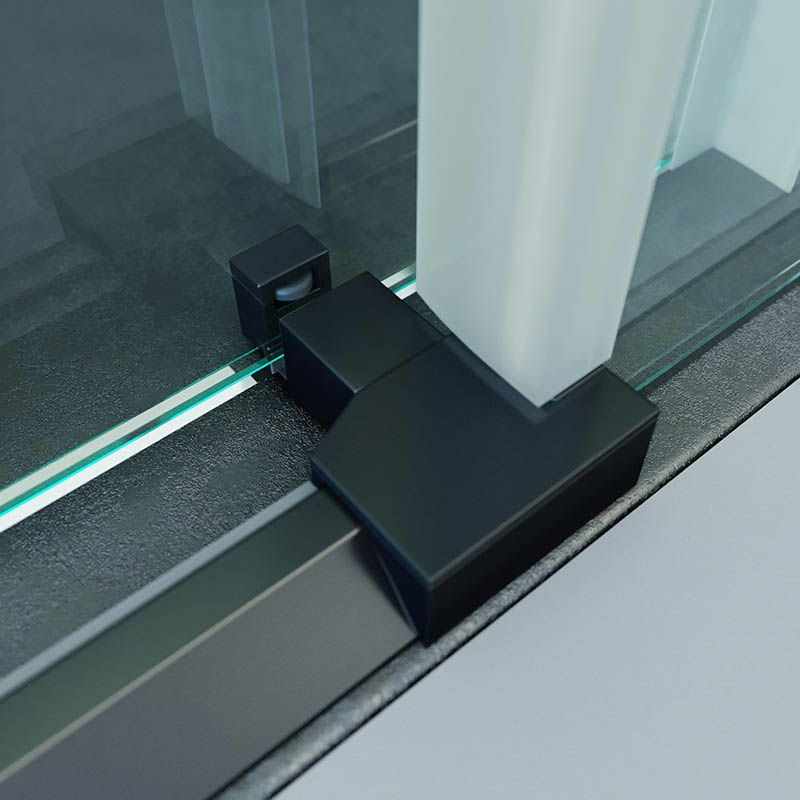 Mampara de ducha cuadrada BASIC apertura angular 2 fijos-2 puertas correderas. Sin perfil inferior. Con tratamiento anti-cal.Acabado NEGRO MATE - Imagen 6