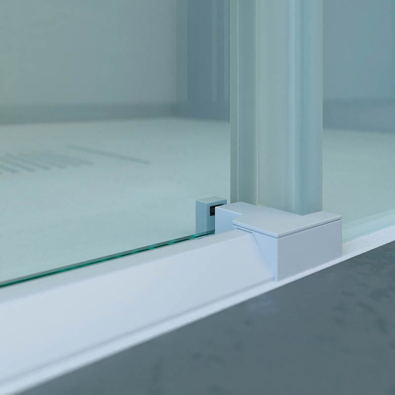 Mampara de ducha cuadrada BASIC apertura angular 2 fijos-2 puertas correderas. Sin perfil inferior. Con tratamiento anti-cal.Acabado BLANCO MATE. - Imagen 5