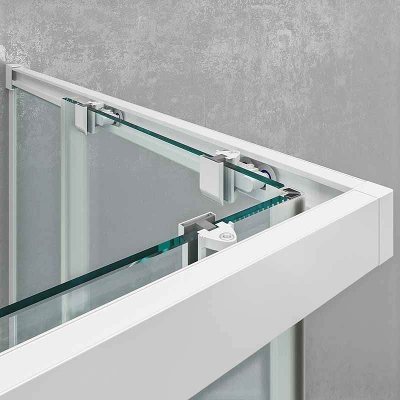 Mampara de ducha cuadrada BASIC apertura angular 2 fijos-2 puertas correderas. Sin perfil inferior. Con tratamiento anti-cal.Acabado BLANCO MATE. - Imagen 4