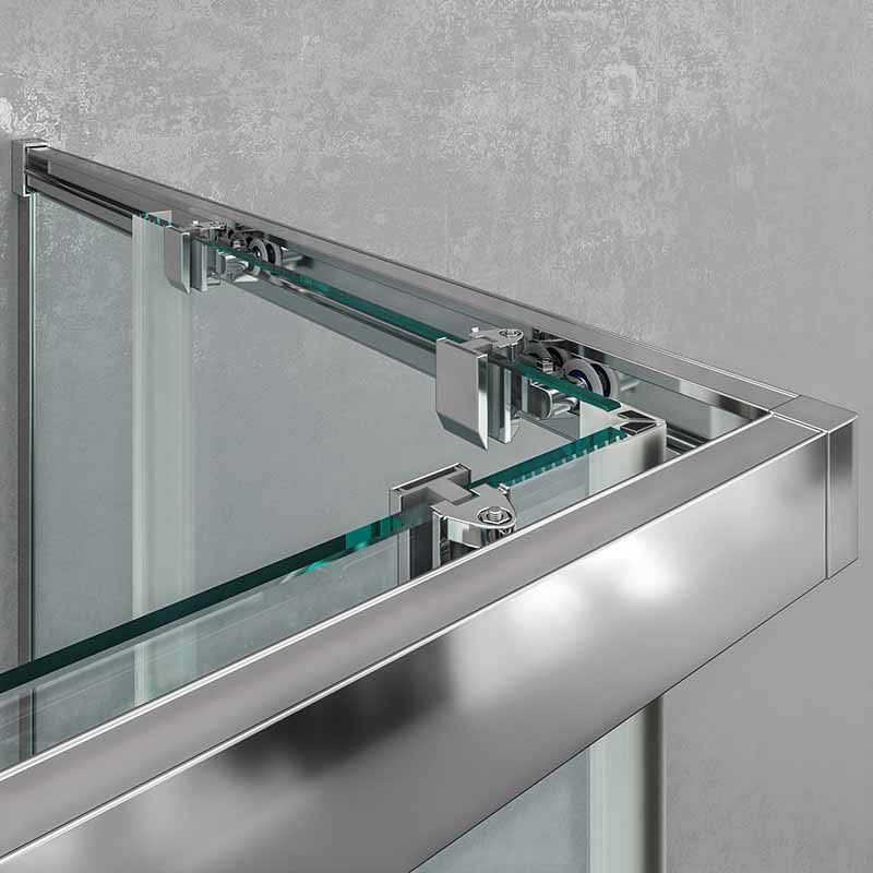 Mampara de ducha cuadrada BASIC apertura angular 2 fijos-2 puertas correderas. Sin perfil inferior. Con tratamiento anti-cal.Acabado CROMO BRILLO. - Imagen 4