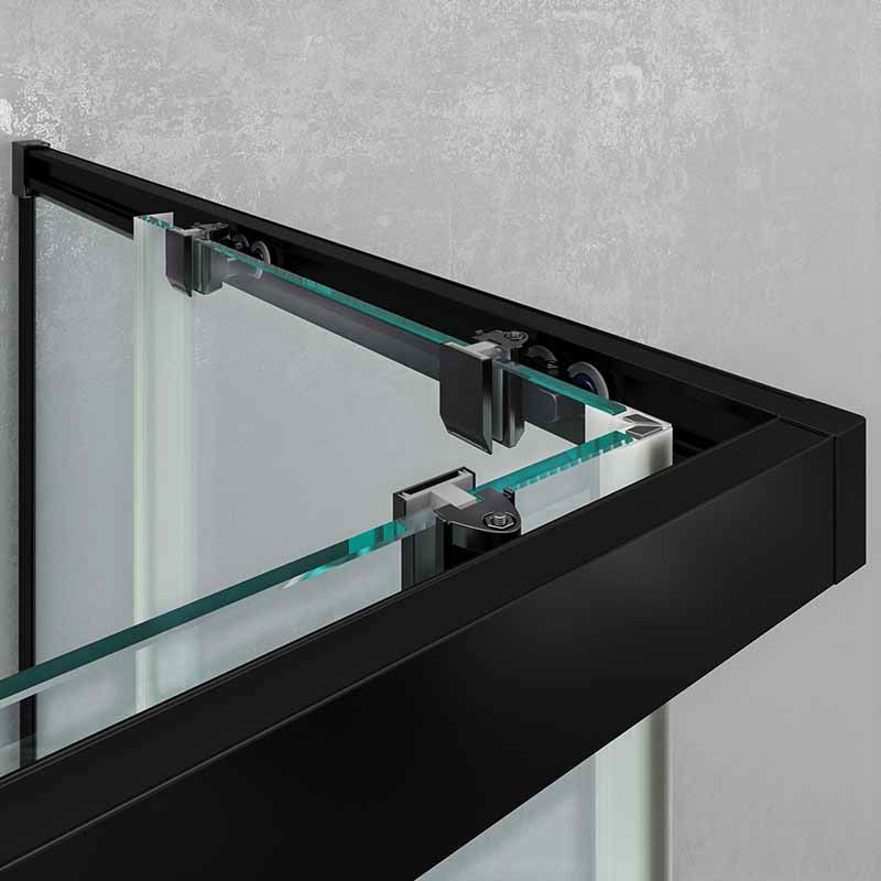 Mampara de ducha cuadrada BASIC apertura angular 2 fijos-2 puertas correderas. Sin perfil inferior. Con tratamiento anti-cal.Acabado NEGRO MATE - Imagen 4