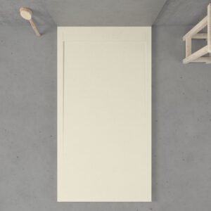 Plato ducha de resina enmarcado URBANSTONE Crema RAL 1013 textura pizarra antibacteriano y antideslizante. Colores a elegir. Rejilla oculta.