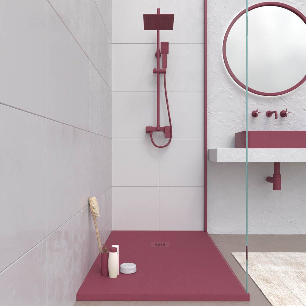 Plato ducha resina CLOE Morado Perla RAL 4002 con textura pizarra antibacteriano y antideslizante. Rejilla termolacada - Imagen 2