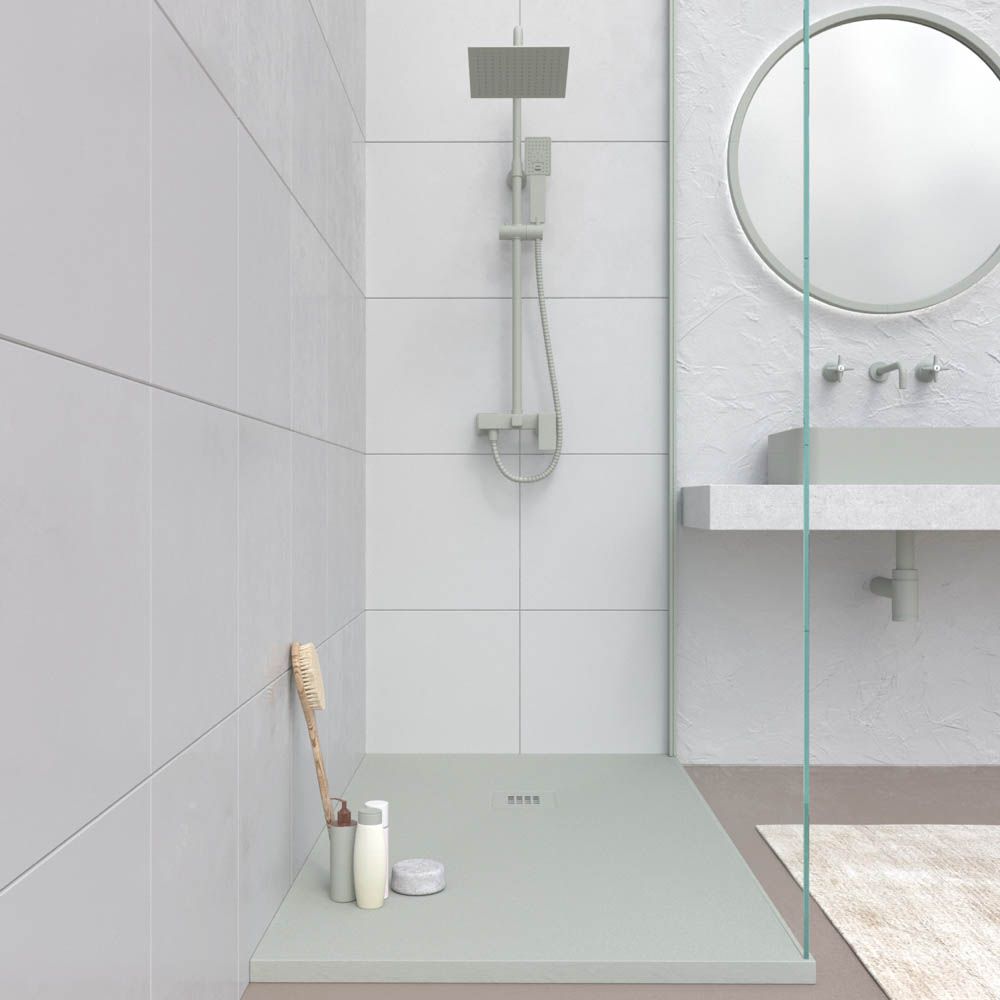 Plato ducha resina CLOE Gris Ágata RAL 7038 con textura pizarra antibacteriano y antideslizante. Rejilla termolacada - Imagen 2