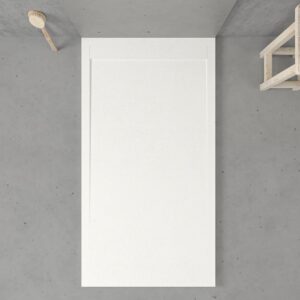 Plato ducha de resina enmarcado URBANSTONE Blanco RAL 9003 textura pizarra antibacteriano y antideslizante. Colores a elegir. Rejilla oculta