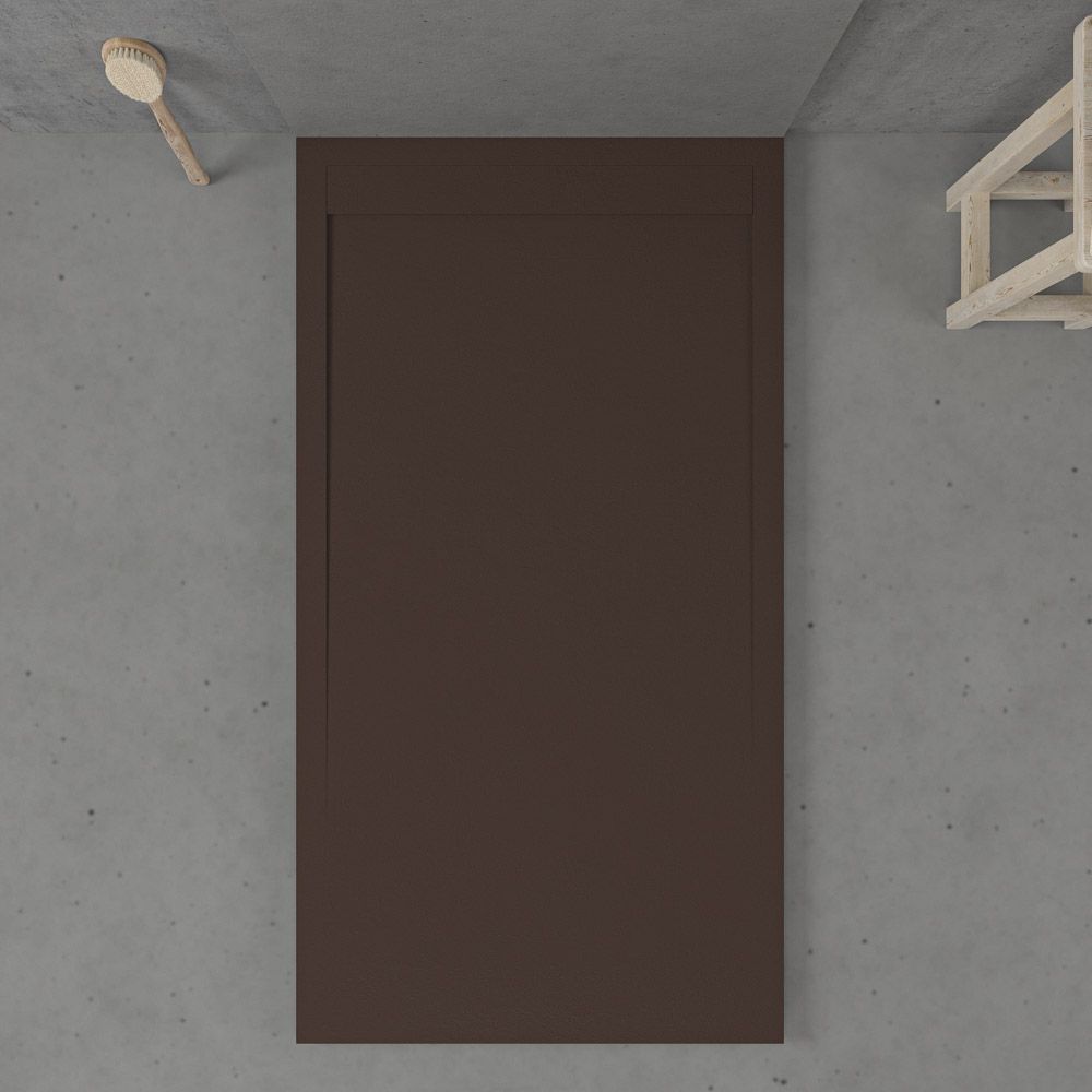 Plato ducha de resina enmarcado URBANSTONE Marrón RAL 8014 textura pizarra antibacteriano y antideslizante. Colores a elegir. Rejilla oculta