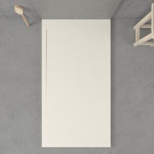 Plato ducha de resina enmarcado URBANSTONE Blanco Roto RAL 9001 textura pizarra antibacteriano y antideslizante. Colores a elegir. Rejilla oculta