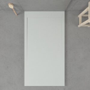 Plato ducha de resina enmarcado URBANSTONE Arena RAL 7035 textura pizarra antibacteriano y antideslizante. Colores a elegir. Rejilla oculta.