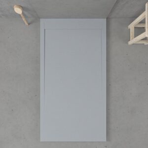 Plato ducha de resina enmarcado URBANSTONE Gris Cemento RAL 7005 textura pizarra antibacteriano y antideslizante. Colores a elegir. Rejilla oculta.