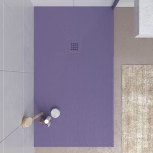 Plato ducha resina CLOE Violeta Perlado RAL 4011 con textura pizarra antibacteriano y antideslizante. Rejilla termolacada