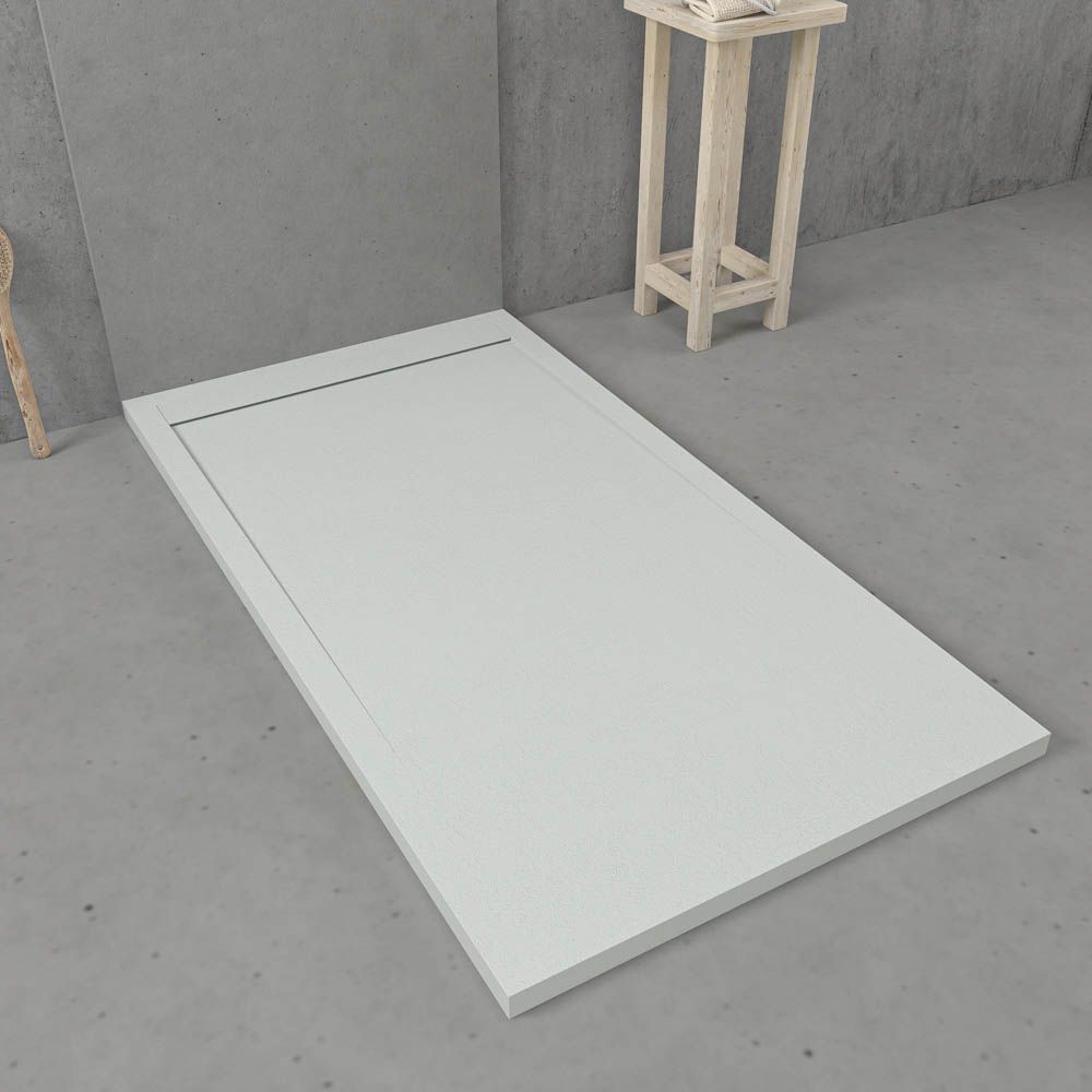 Plato ducha de resina enmarcado URBANSTONE Arena RAL 7035 textura pizarra antibacteriano y antideslizante. Colores a elegir. Rejilla oculta. - Imagen 2