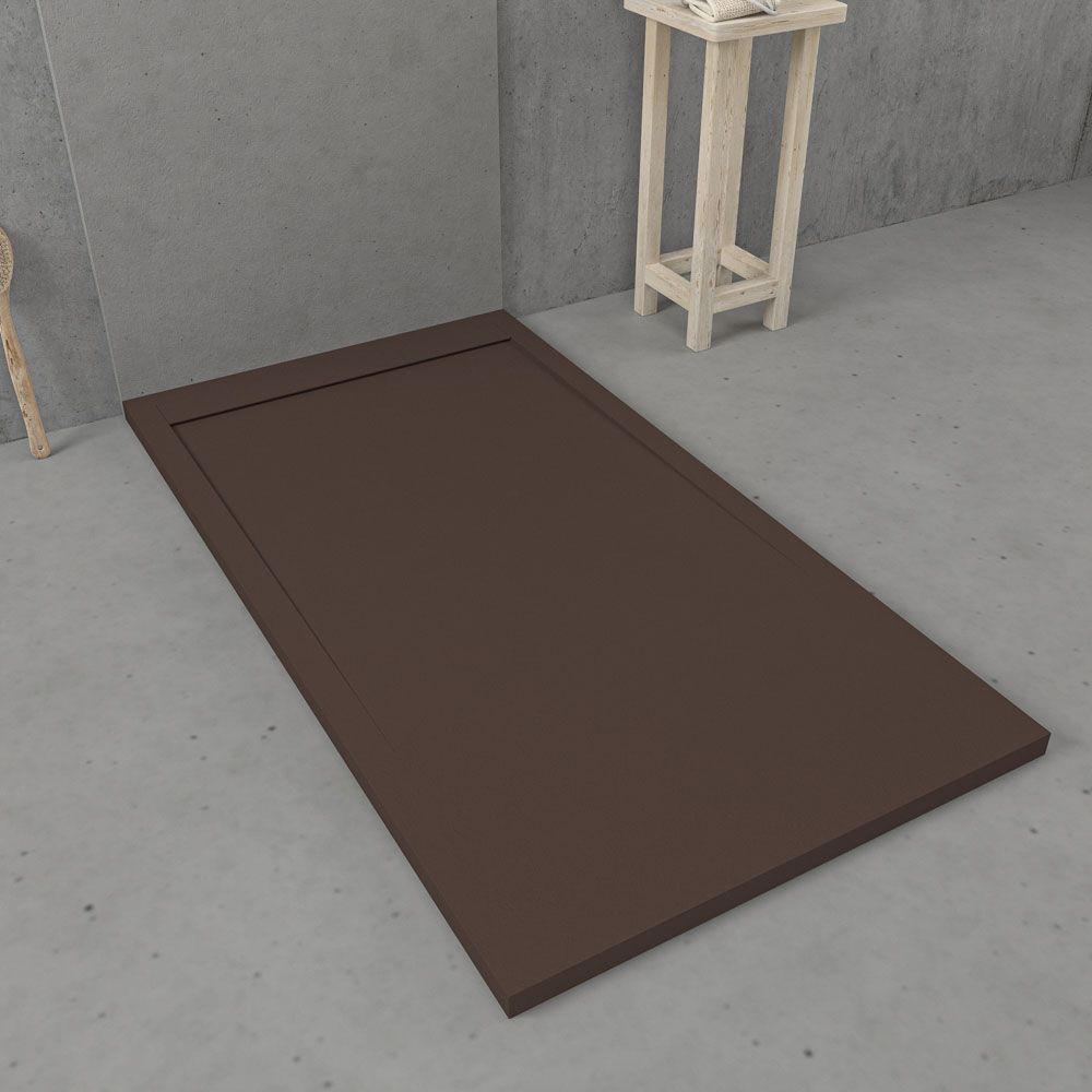 Plato ducha de resina enmarcado URBANSTONE Marrón RAL 8014 textura pizarra antibacteriano y antideslizante. Colores a elegir. Rejilla oculta - Imagen 2