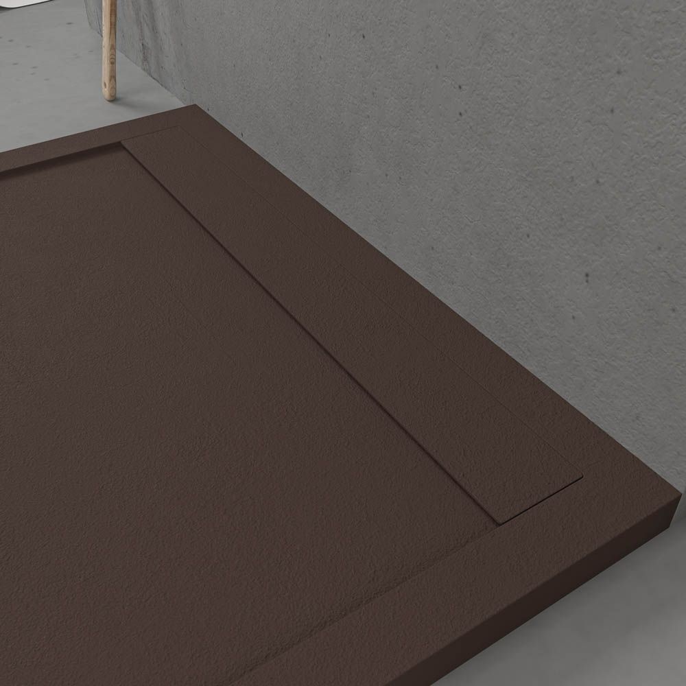 Plato ducha de resina enmarcado URBANSTONE Marrón RAL 8014 textura pizarra antibacteriano y antideslizante. Colores a elegir. Rejilla oculta - Imagen 4