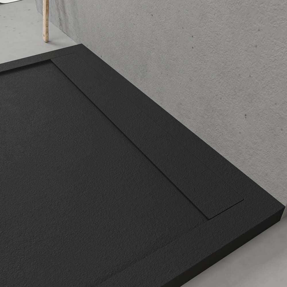 Plato ducha de resina enmarcado URBANSTONE Negro RAL 9005 textura pizarra antibacteriano y antideslizante. Colores a elegir. Rejilla oculta - Imagen 4
