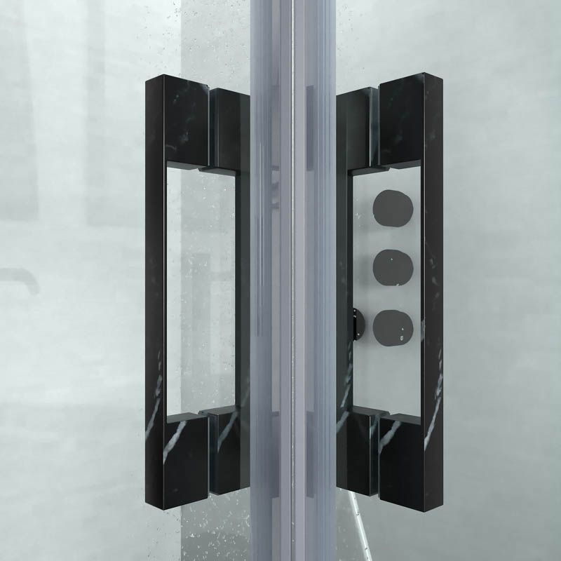 Mampara de ducha rectangular FLARE apertura angular 2 fijos-2 puertas correderas. Sin perfil inferior. Acabado efecto mármol. NEGRO MARQUINA - Imagen 3