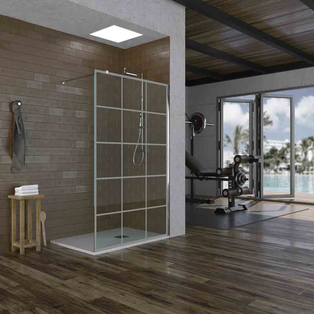 Mampara de ducha ZEN fija decorado industrial- vidrio 8MM - Tratamiento anti-cal incluido - Incluye brazo de seguridad. TALOS - Imagen 3