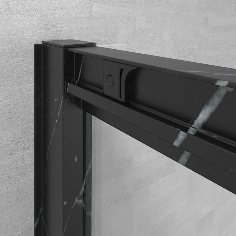 Mampara de ducha rectangular FLARE apertura angular 2 fijos-2 puertas correderas. Sin perfil inferior. Acabado efecto mármol. NEGRO MARQUINA - Imagen 5