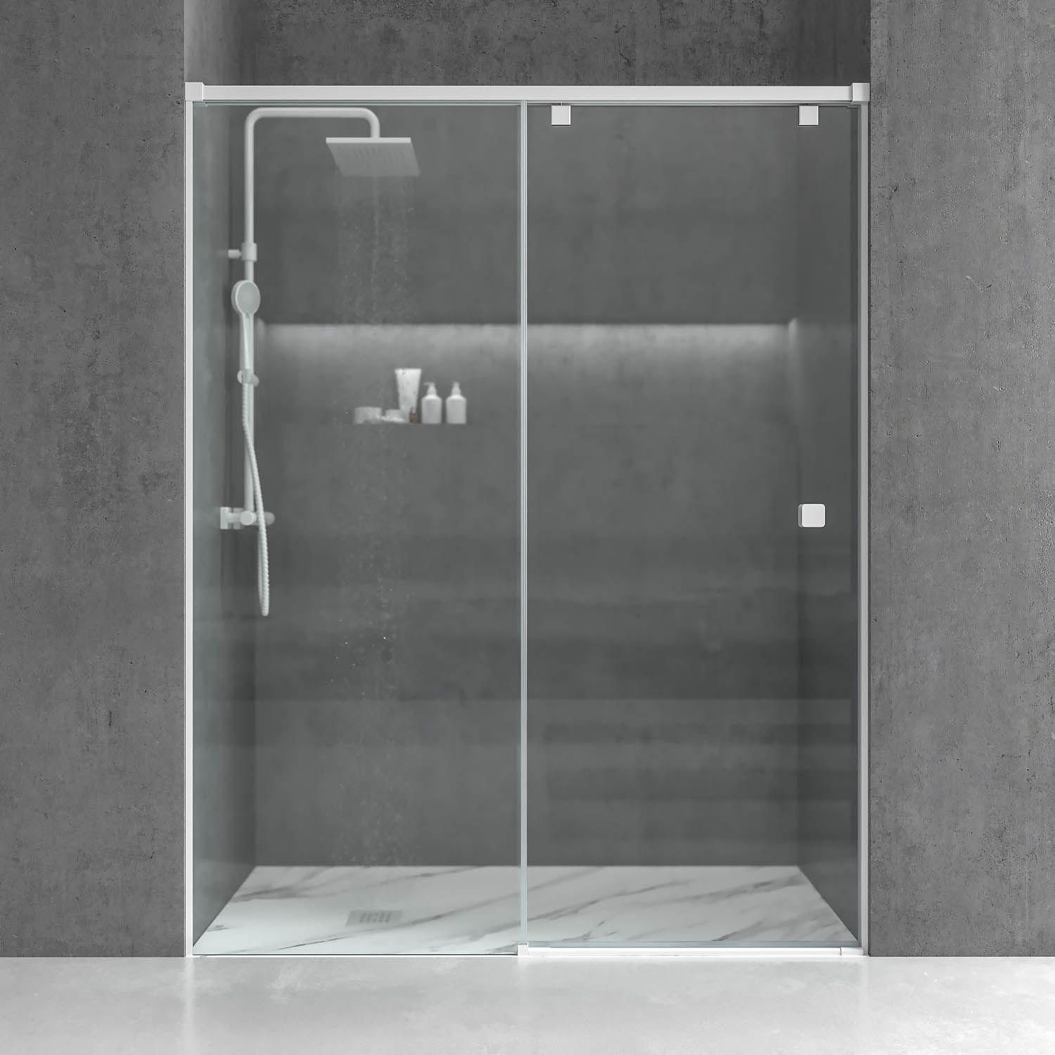 Mampara de ducha frontal LIFE 1 fijo + 1 puerta corredera vidrio 8 mm con cierre amortiguado. Acabado BLANCO MATE - Imagen 2