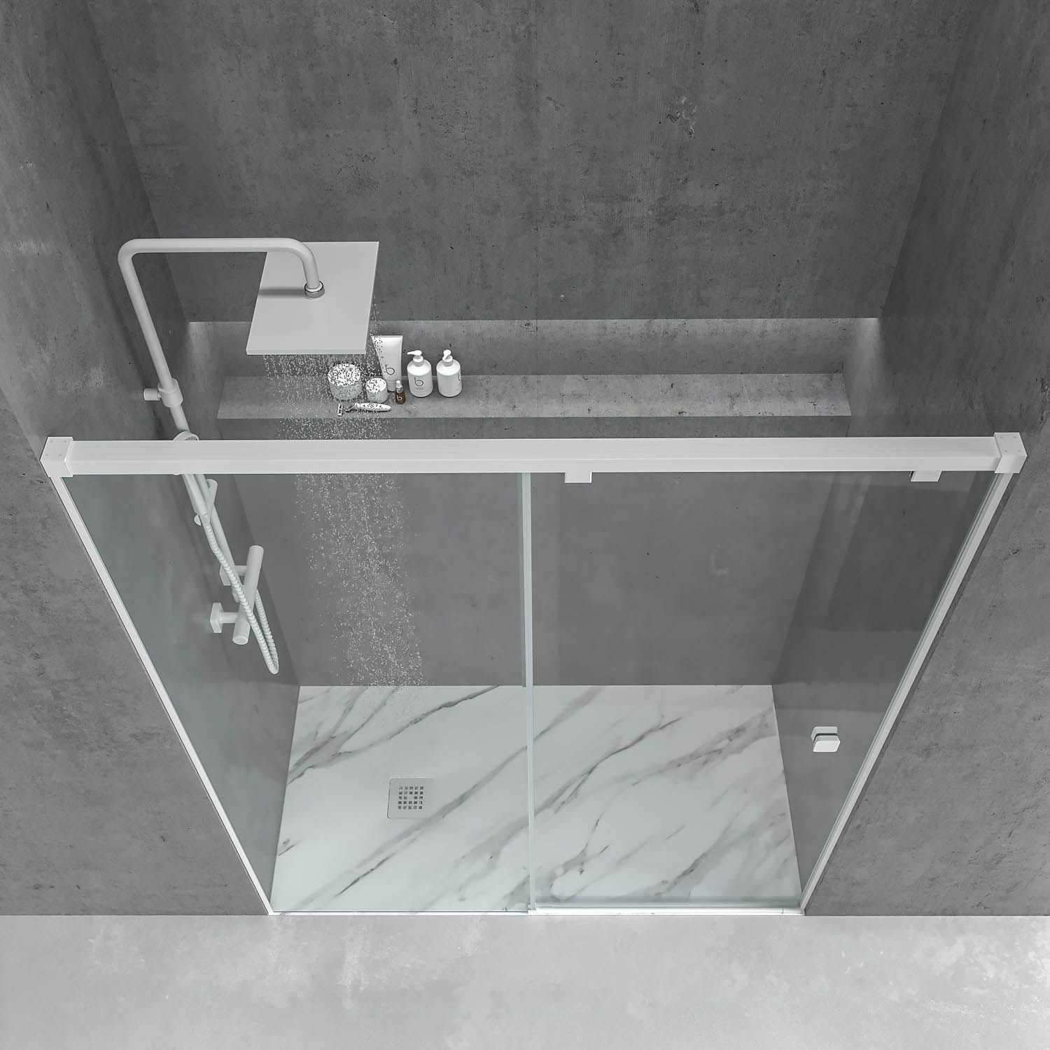 Mampara de ducha frontal LIFE 1 fijo + 1 puerta corredera vidrio 8 mm con cierre amortiguado. Acabado BLANCO MATE - Imagen 3