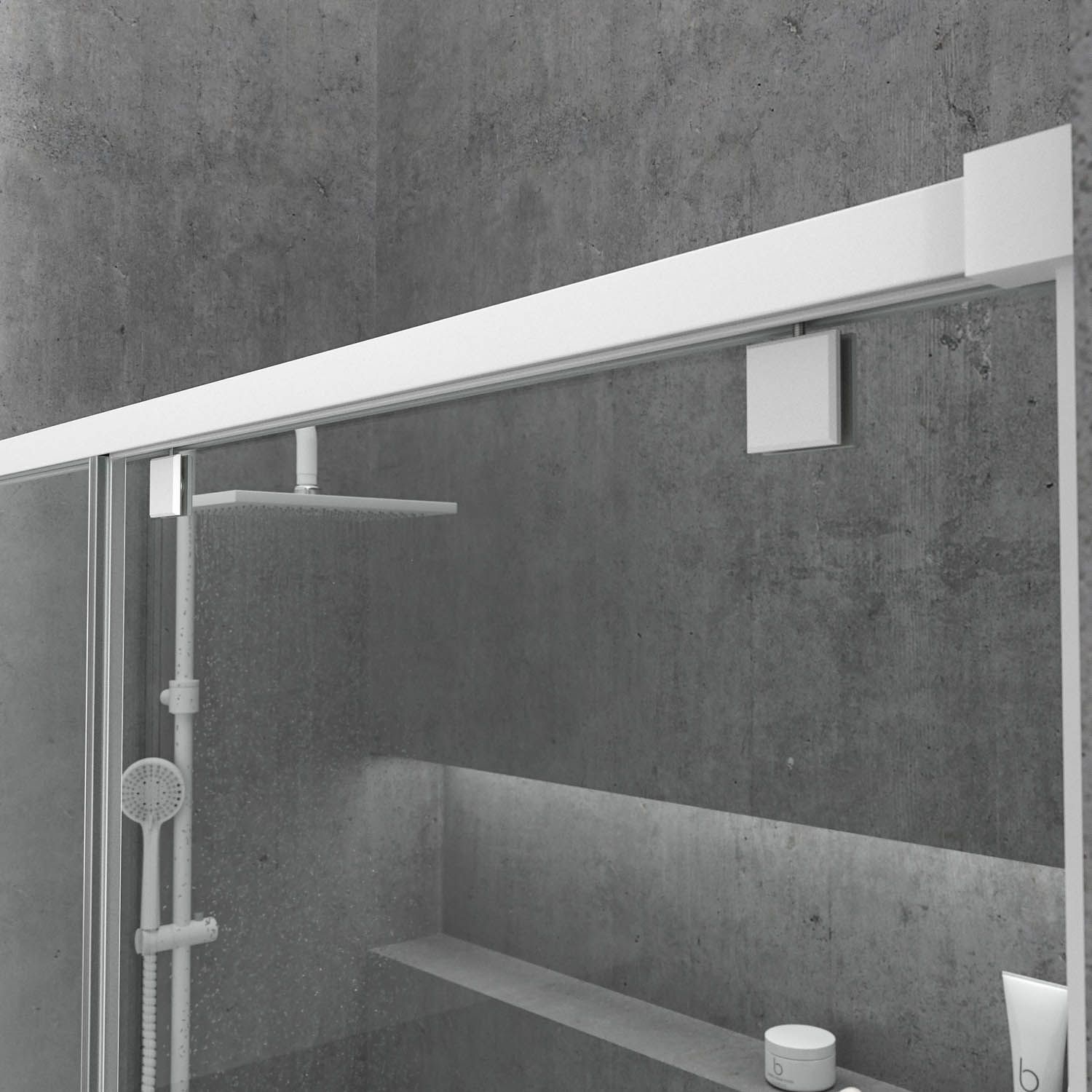 Mampara de ducha frontal LIFE 1 fijo + 1 puerta corredera vidrio 8 mm con cierre amortiguado. Acabado BLANCO MATE - Imagen 6