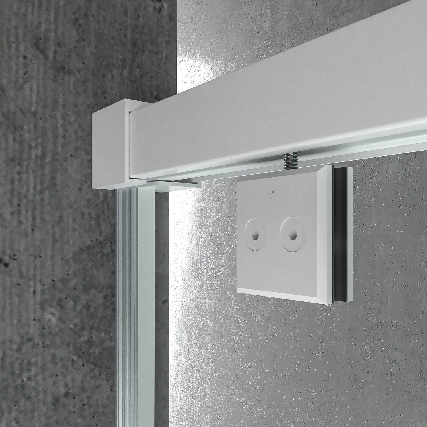 Mampara de ducha frontal LIFE 1 fijo + 1 puerta corredera vidrio 8 mm con cierre amortiguado. Acabado BLANCO MATE - Imagen 5