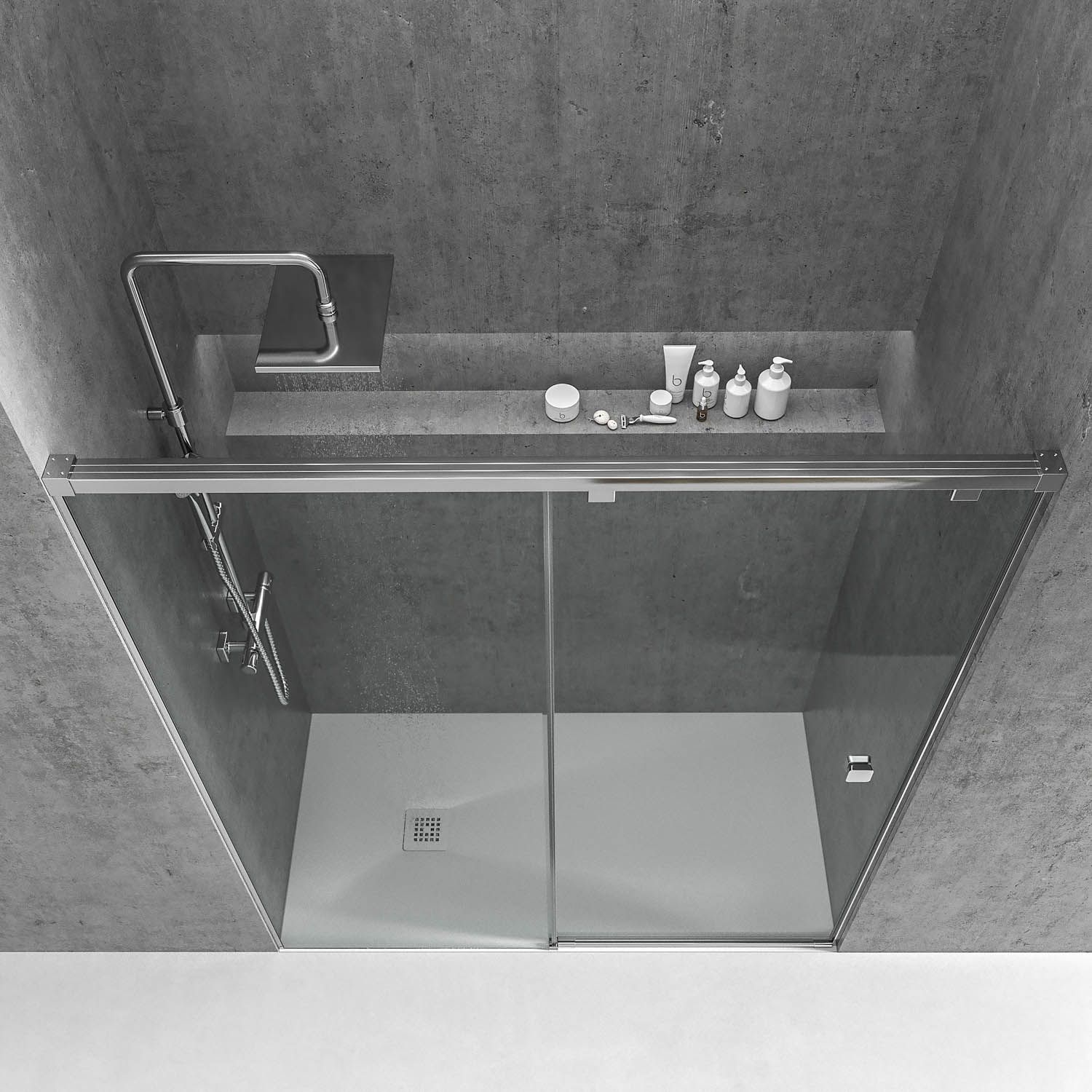 Mampara de ducha frontal LIFE 1 fijo + 1 puerta corredera vidrio 8 mm con cierre amortiguado. Acabado CROMO BRILLO - Imagen 2