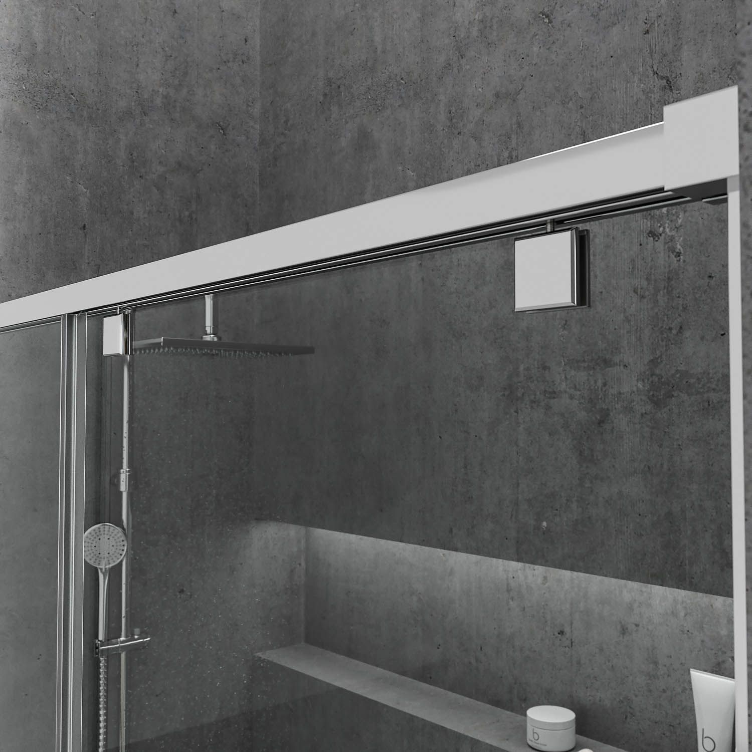 Mampara de ducha frontal LIFE 1 fijo + 1 puerta corredera vidrio 8 mm con cierre amortiguado. Acabado CROMO BRILLO - Imagen 8