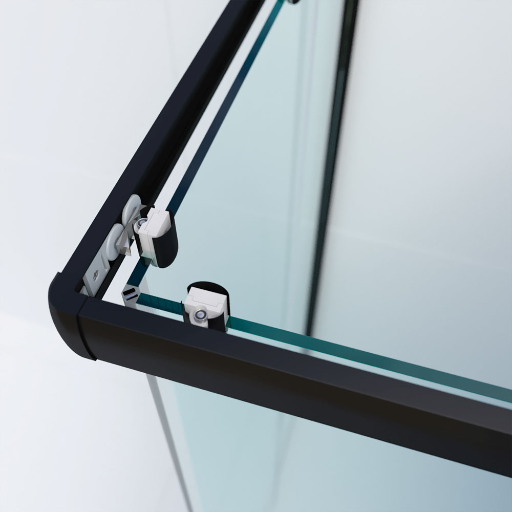 Mampara de ducha rectangular TEMPO apertura angular 2 fijos-2 puertas correderas. Vidrio transparente con tratamiento anti-cal. Acabado negro mate - Imagen 2