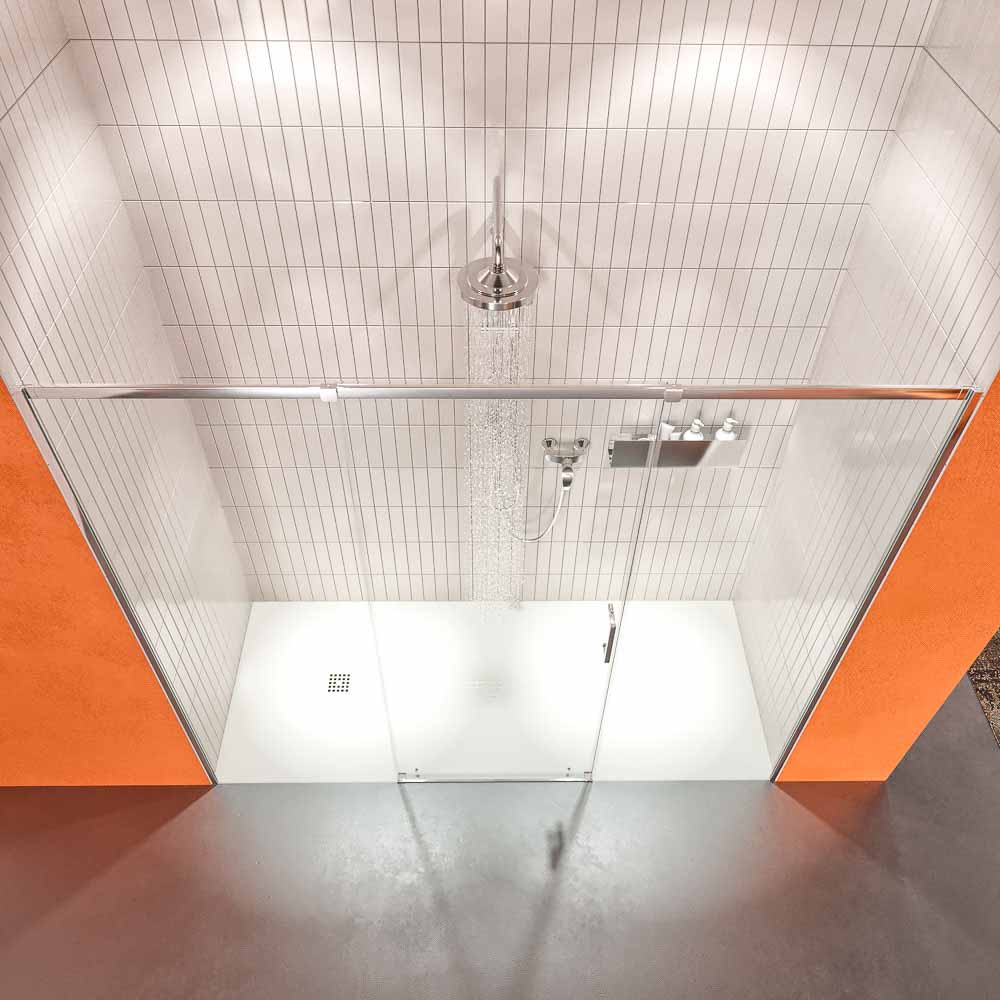 Mampara de ducha AXER frontal 1 fijo +1 puerta corredera central + 1 fijo .Vidrio 6 mm. templado seguridad. ACERO INOXIDABLE - Imagen 3