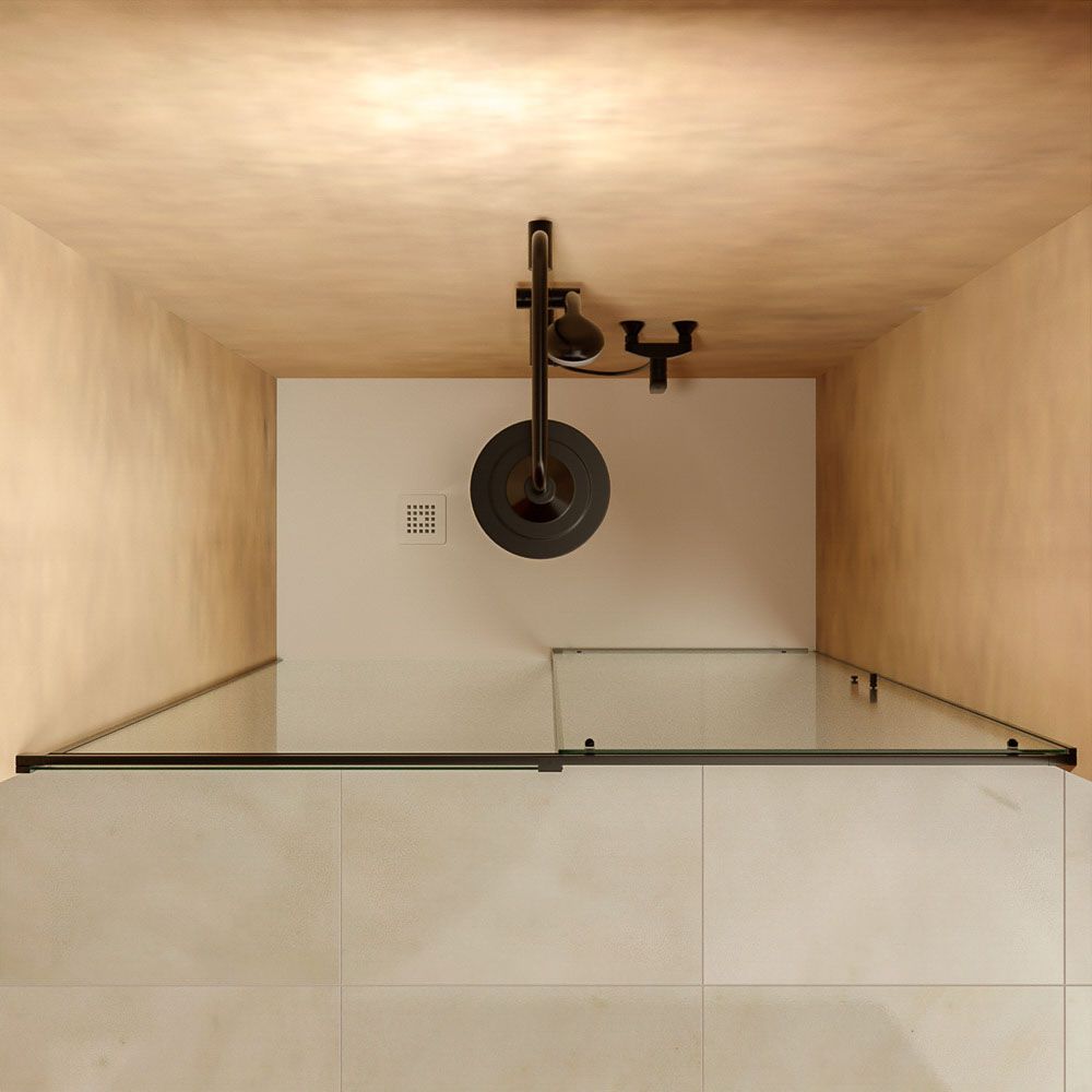 Mampara de ducha AXER frontal 1 fijo - 1 puerta corredera vidrio 6 mm. ACERO INOXIDABLE Negro mate - Imagen 3