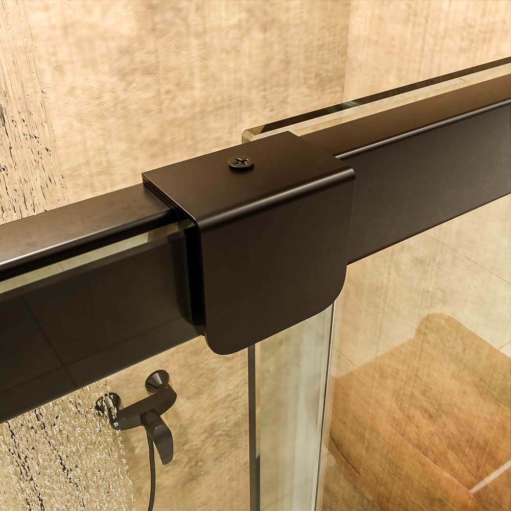 Mampara de ducha AXER frontal 1 fijo - 1 puerta corredera vidrio 6 mm. ACERO INOXIDABLE Negro mate - Imagen 4