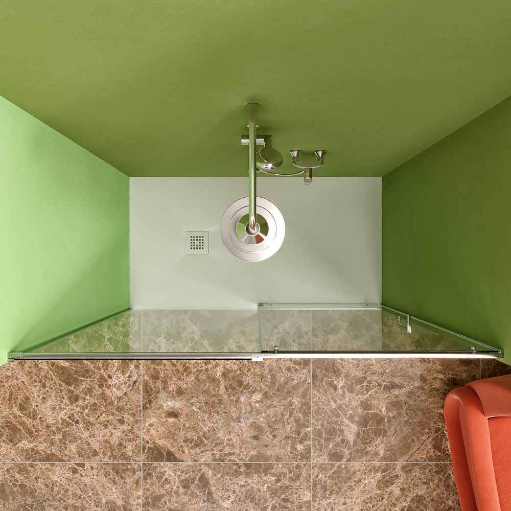 Mampara de ducha AXER frontal 1 fijo - 1 puerta corredera vidrio 6 mm. ACERO INOXIDABLE - Imagen 2