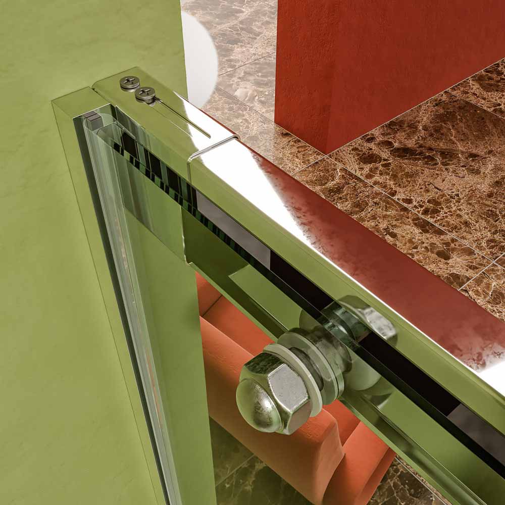 Mampara de ducha AXER frontal 1 fijo - 1 puerta corredera vidrio 6 mm. ACERO INOXIDABLE - Imagen 4