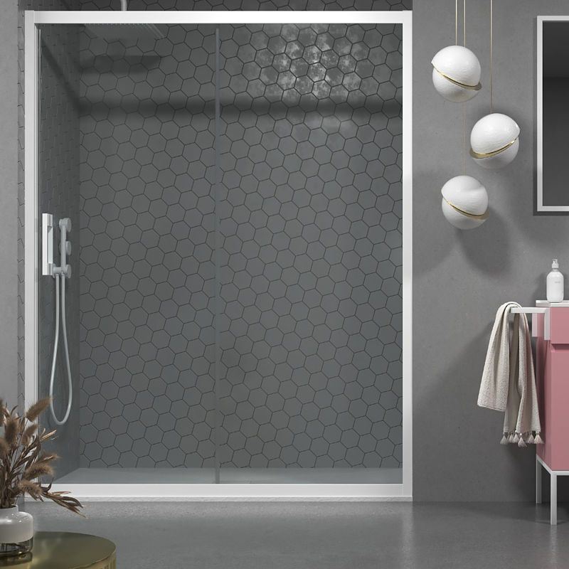 Mampara de ducha frontal FRAME 1 fijo -1 puerta corredera vidrio transparente. Acabado BLANCO MATE - Imagen 2