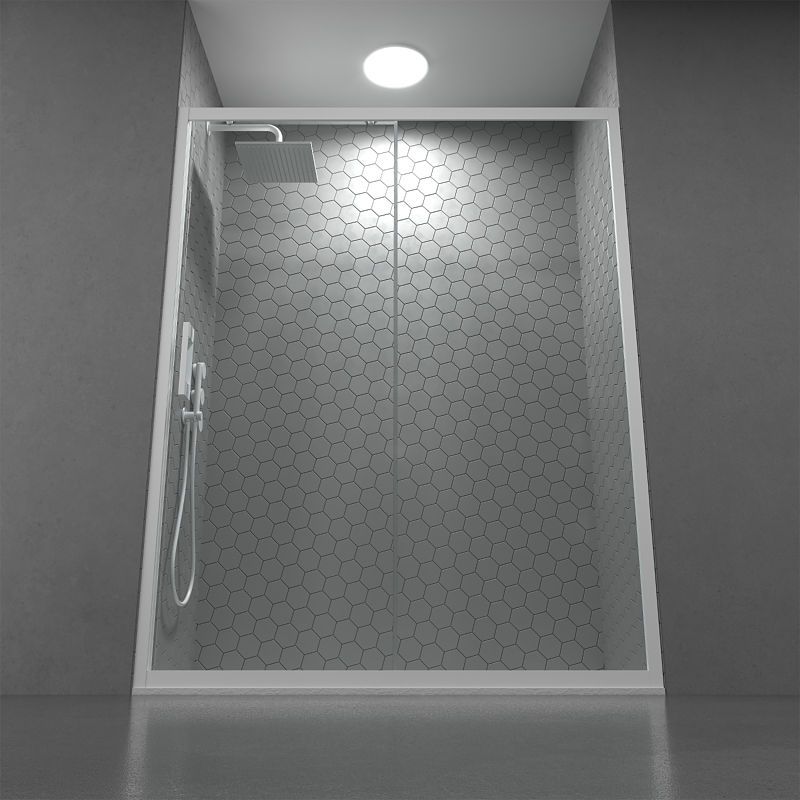 Mampara de ducha frontal FRAME 1 fijo -1 puerta corredera vidrio transparente. Acabado BLANCO MATE