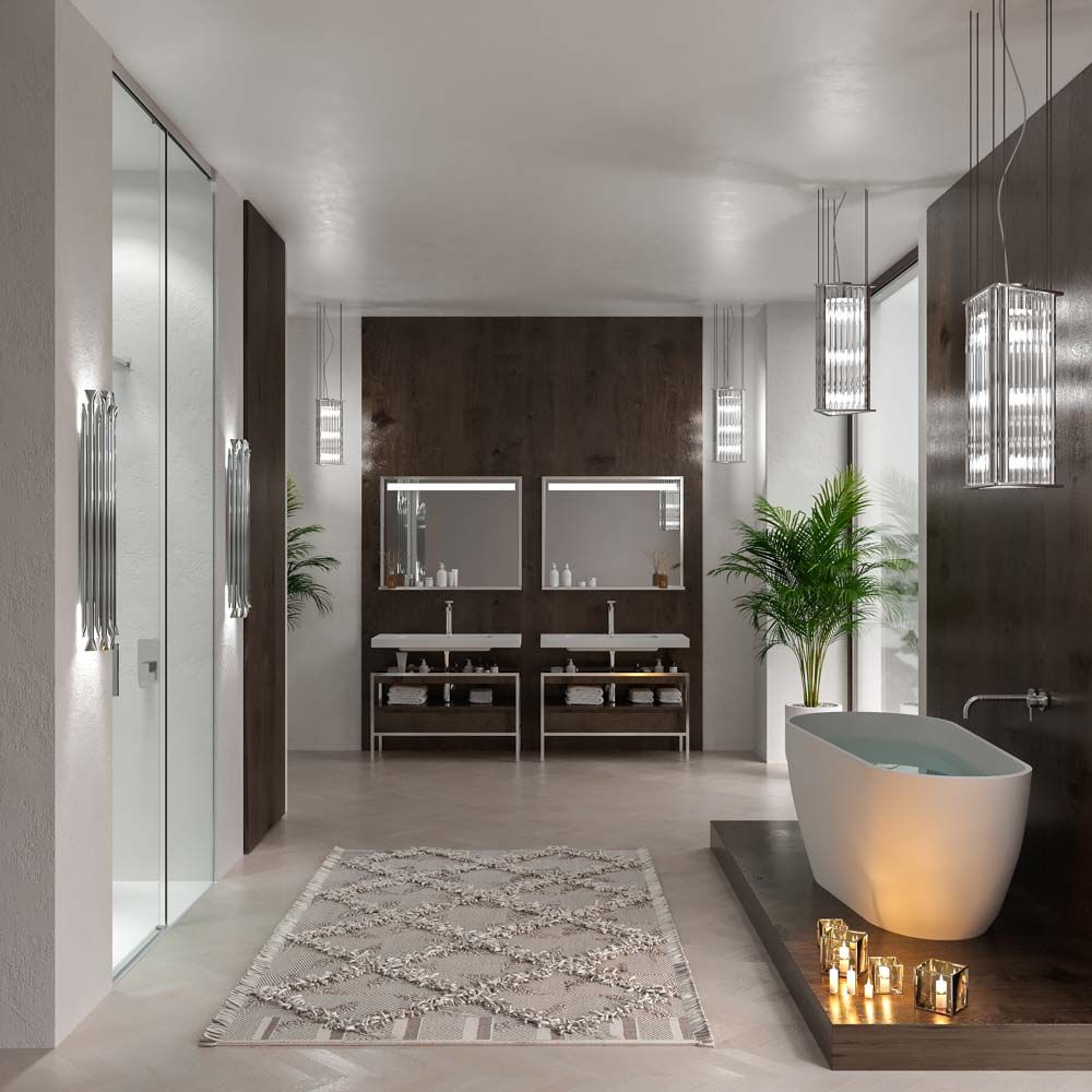 Mampara de ducha TECH HIGH frontal 1 fijo - 1 puerta corredera vidrio 8 mm. ACERO INOXIDABLE fabricada a techo - Imagen 6