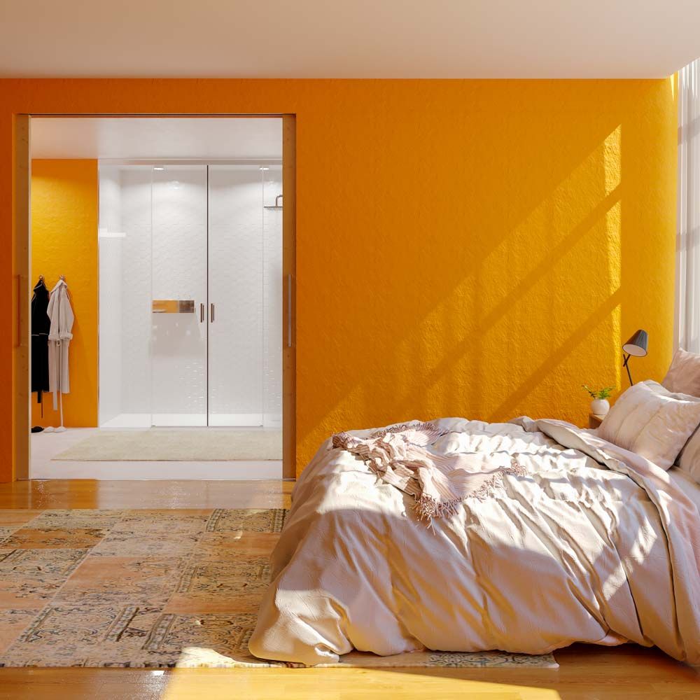 Mampara de ducha TECH HIGH frontal 2 fijos - 2 puertas correderas vidrio 8 mm. ACERO INOXIDABLE fabricada a techo - Imagen 6