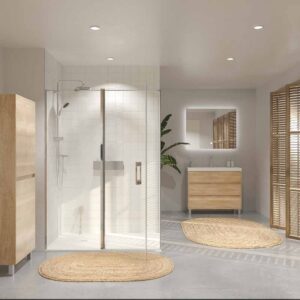 Mampara de ducha rectangular OPEN 2 fijos - 1 puerta abatible a medida CROMO BRILLO