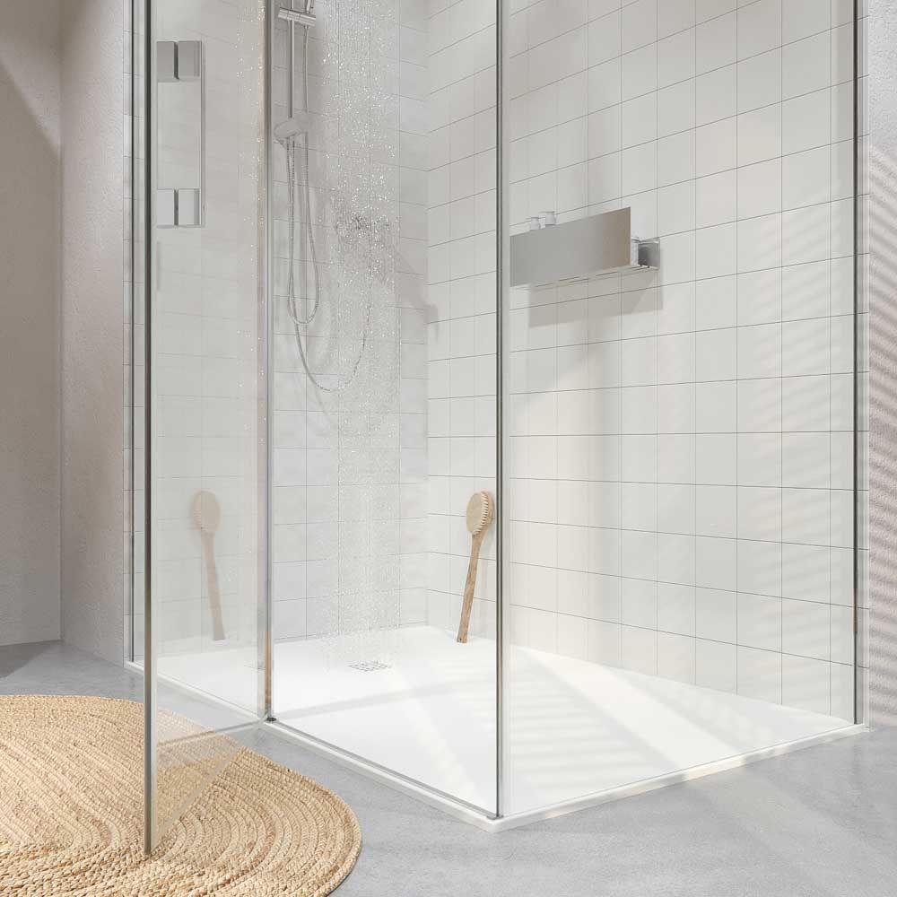 Mampara de ducha rectangular OPEN 2 fijos - 1 puerta abatible a medida CROMO BRILLO - Imagen 5