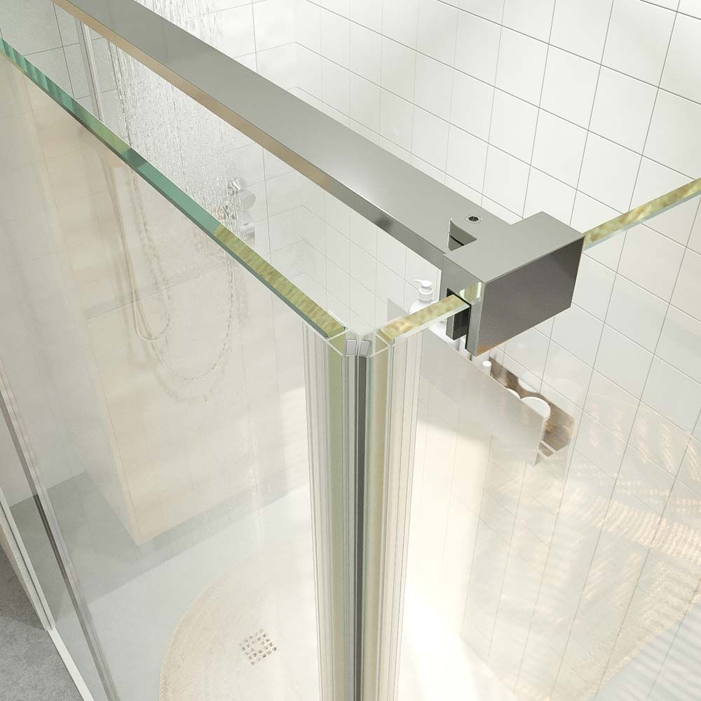 Mampara de ducha rectangular OPEN 2 fijos - 1 puerta abatible a medida CROMO BRILLO - Imagen 3