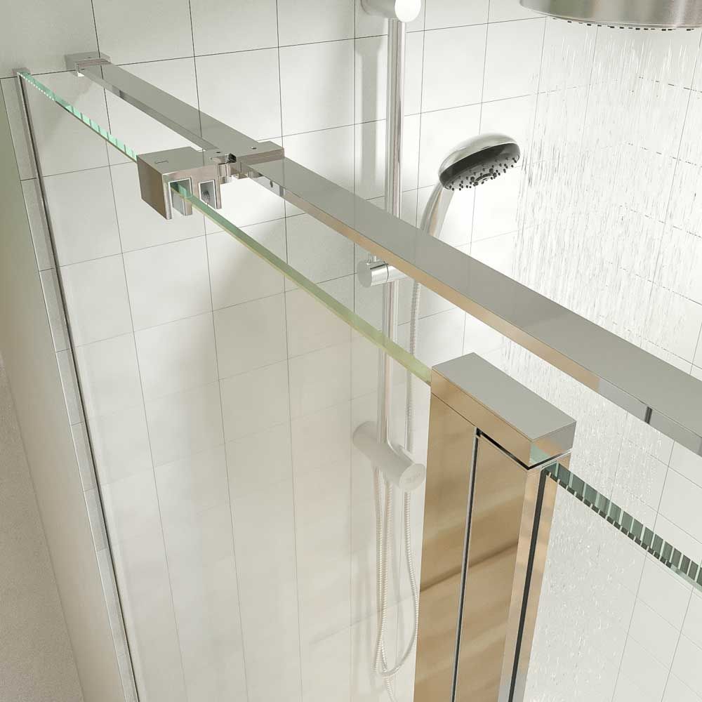 Mampara de ducha rectangular OPEN 2 fijos - 1 puerta abatible a medida CROMO BRILLO - Imagen 2