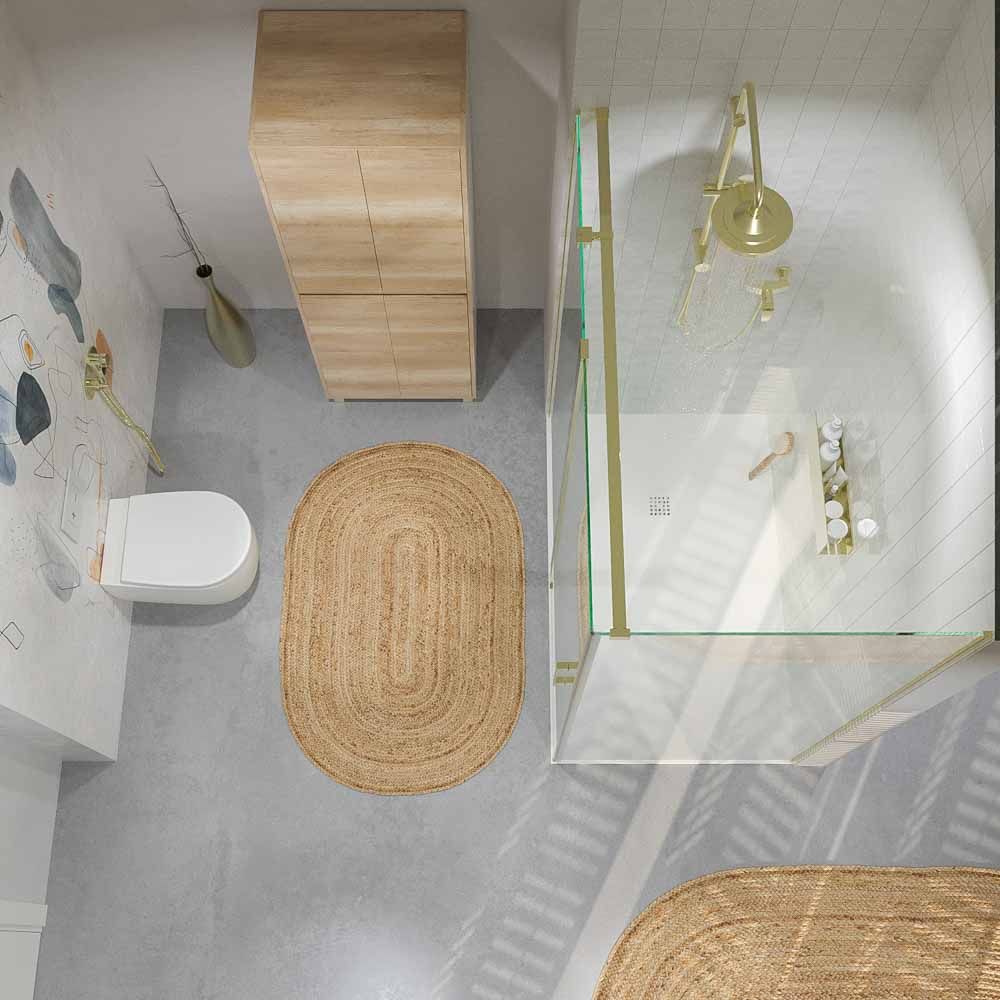 Mampara de ducha rectangular OPEN 2 fijos - 1 puerta abatible a medida ORO MATE - Imagen 5