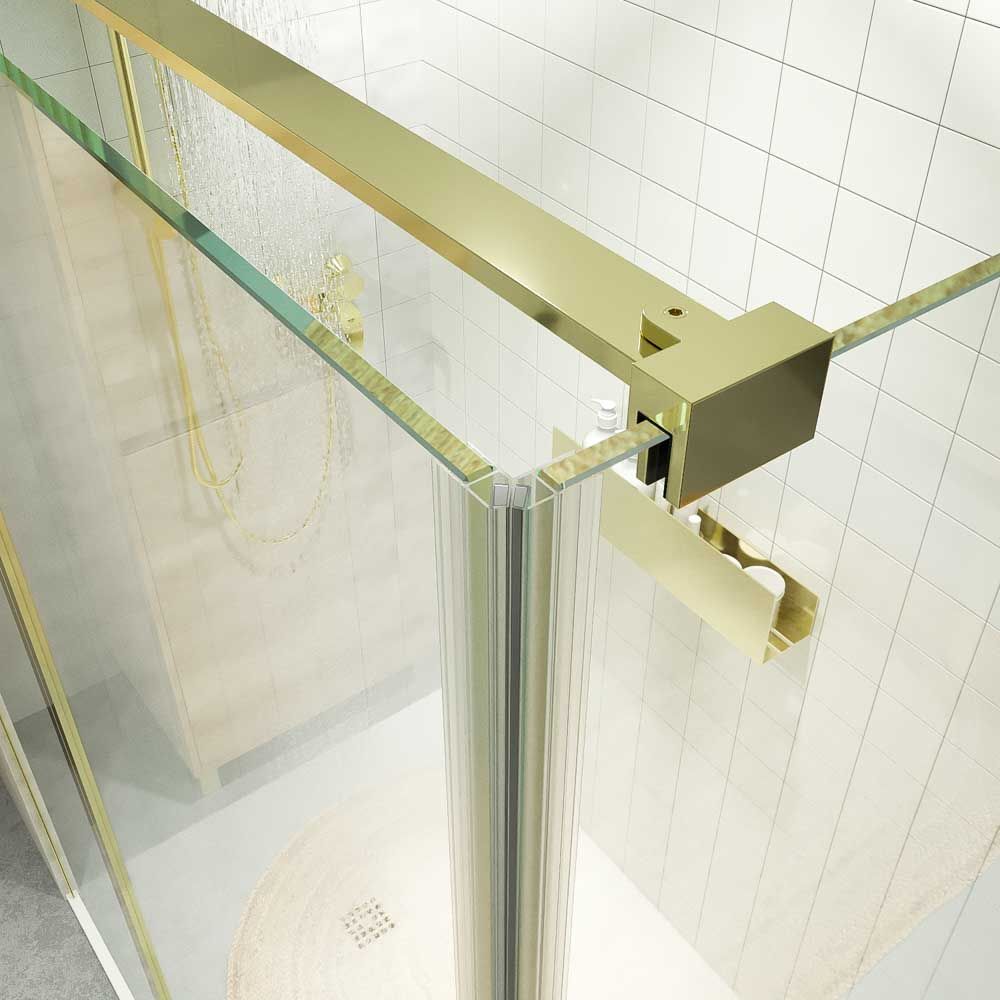 Mampara de ducha rectangular OPEN 2 fijos - 1 puerta abatible a medida ORO MATE - Imagen 4