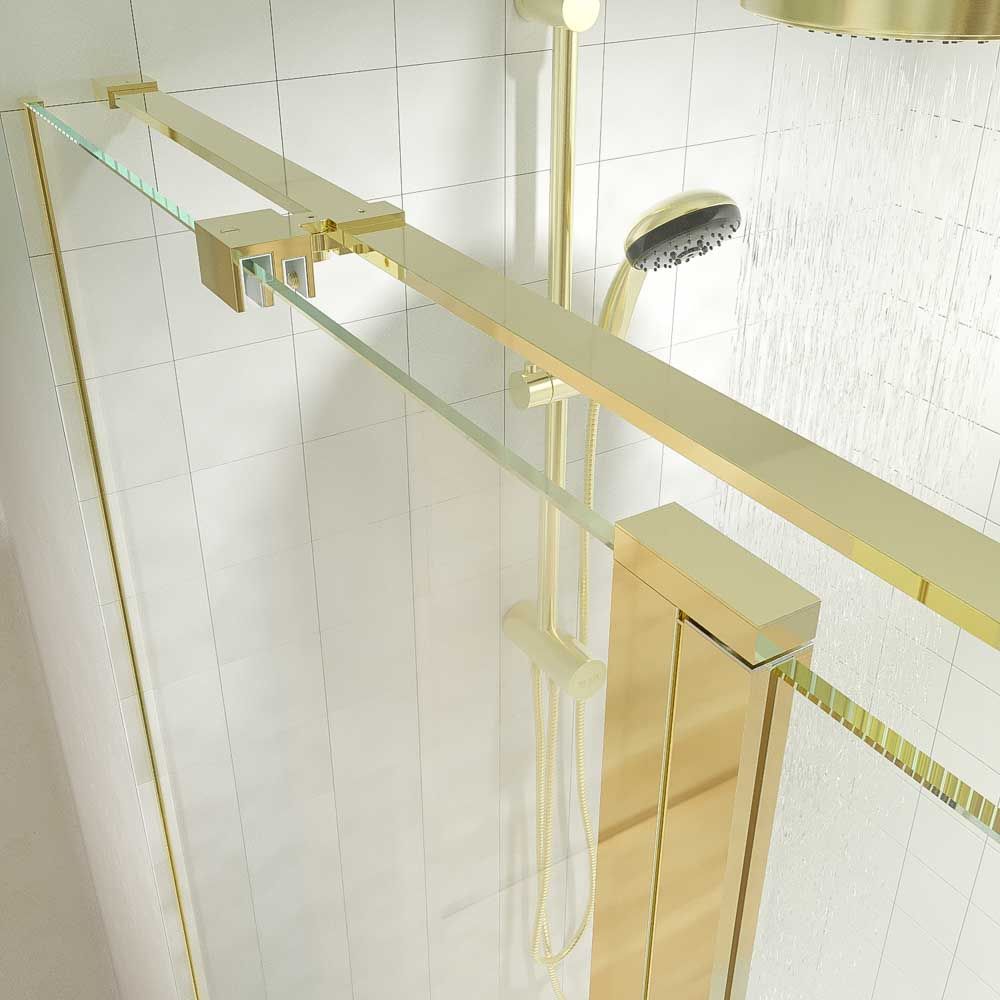 Mampara de ducha rectangular OPEN 2 fijos - 1 puerta abatible a medida ORO MATE - Imagen 3